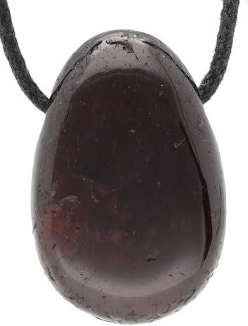 Lebensquelle Plus Granat Tropfenanhänger | Gebohrter Trommelstein Tropfen Anhänger mit Baumwollband | Hochwertiger Edelsteinanhänger