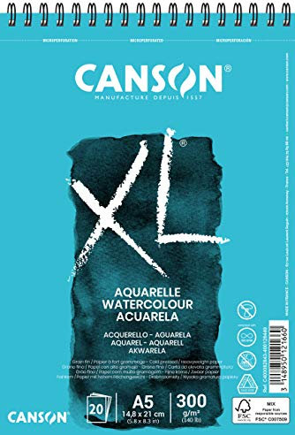 CANSON XL Aquarelle C400082843: DIN A5 - Aquarell Malblock in weiß - Zeichenblock für Aquarell - 300g - Hochwertiges Canson Watercolor Paper mit Spiralbindung
