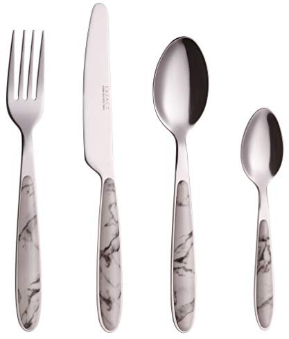 EXZACT 24-teiliges Besteckset – Edelstahl rostfrei mit farbigen Griffen – Besteckset für 6 Personen: 6 Gabeln, 6 Messer, 6 Esslöffel, 6 Teelöffel – Design Marmor