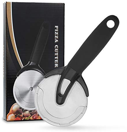 FUKTSYSM Pizza Cutter - Professional Stainless Steel Pizza Cutter, Kitchen Pizza Wheel Slicer - Silicone Handle and 304 Stainless Steel Blade with Protective Cover | Black