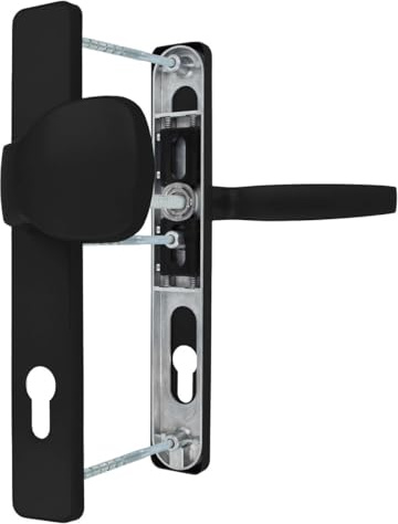 Premium Drückergarnitur Victory DHS 92mm - Rechteckig - Griff-Knauf, Farbe:Schwarz RAL 9005, Schildbreite:25mm