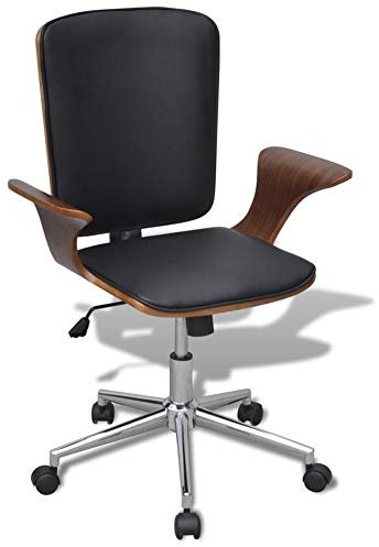 Wakects Höhenverstellbar Konferenzstuhl Esszimmerstühle Bürostuhl Drehstuhl mit 5 Rollen Besucherstuhl Wartezimmerstühle, einfache Montage, Walnussholz und verchromtes Eisen, 69 x 57 x (88,5-97,5) cm