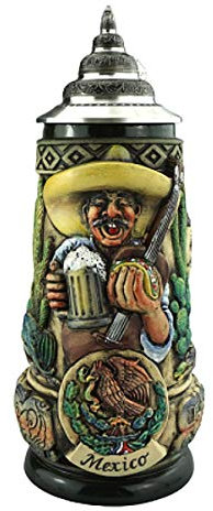KING Bierkrug Hispanier Seidel 0,5 Liter Bierseidel, rustikal, handbemalt, mit Deckel