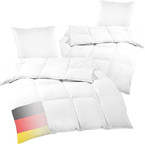 DILUMA Bettenset 4-teilig Comfort - 2X Bettdecke 135x200 cm 1000g Füllung 90% Federn 10% Daunen - 2X Kopfkissen 80x80 cm 100% Federn - Bettdeckenset mit ÖkoTex 100
