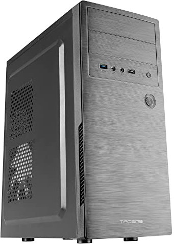 Tacens 2INITIOX, Case per PC ATX Mid-Tower, Ventola Laterale 12 cm, Frontale Alluminio Spazzolato, Acciaio, Nero
