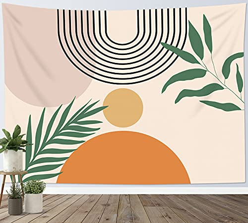 LB Abstrakt Wandteppich Grüns Blatt Wandtuch Mitte des Jahrhunderts Wandbehang Minimalistische Creme Tapisserie für Wohnzimmer Schlafzimmer Wohnheim Wanddeko,150x130cm
