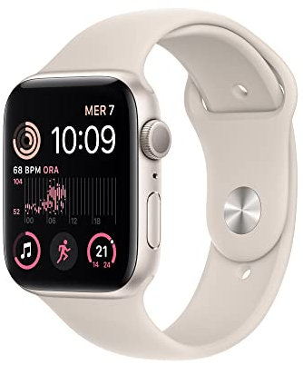 Apple Watch SE (2ª gen.) (GPS, 44mm) Smartwatch con cassa in alluminio color galassia con Cinturino Sport color galassia - Regular. Fitness tracker, monitoraggio del sonno, Rilevamento incidenti