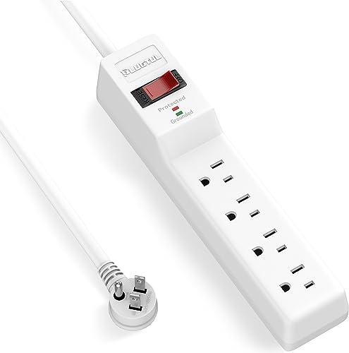 PLUGTUL Power Strip Surge Protector 6FT, 4 Outlets, 980 Joules, Flat Plug Extension Cord with Multiple Outlets, ETL Listed, 14AWG Heavy Duty, Wall Mountable for Home Office Garage, White