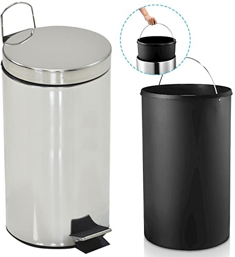 STORM TRADING GROUP 30 Litre Slim Kitchen Indoor/Outdoor Pedal Bin Rubbish & Waste Bin Slip Resistant With Strong Metal Stainless Steel Inner Bin & Handle