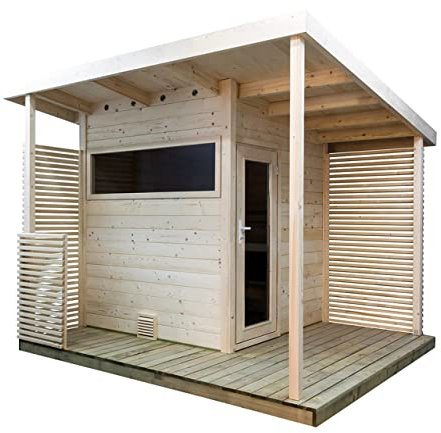 Sentiotec Gartensauna Scala Medium Saunahaus aus Fichte Massivsauna ca. 344x313x270 cm