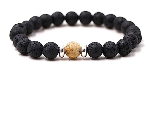 AMDXD SCHMUCK Armband für sie und ihn, Lavagestein Surfer-Armband Pärchen 8mm, Geschenk für Männer aus echten Natursteinen - 19CM - Schwarz