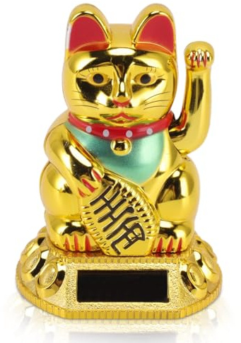 Cyrank Solarbetriebene Winkekatze, Glückskatze mit winkendem Arm, Lucky Fortune Cat, Glückskatzen-Dekoration, Gold Fengshui Lucky Cat, Chinesische Glückskatze, Japanische Glückskatze Für Auto,Desktop