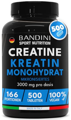 Bandini® Creatina Monohidratada Pura 3000mg 500 Comprimidos - Suplemento Vegano Sin Sabor Para +5 Meses de Suministro - Incrementa Resistencia, Potencia los Efectos de los Entrenamientos y del Deporte
