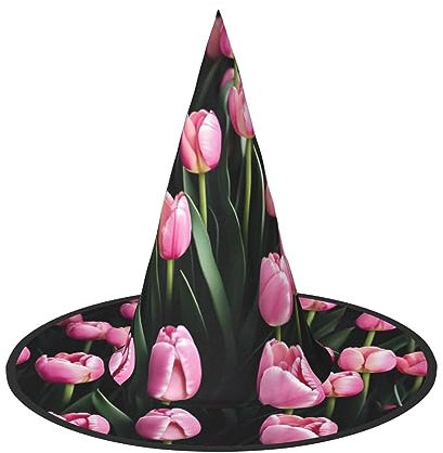 FRESQA Pinke und Tulpen stilvolle Hexenhut für Damen, Kostüm für Halloween, Halloween, Partyhut