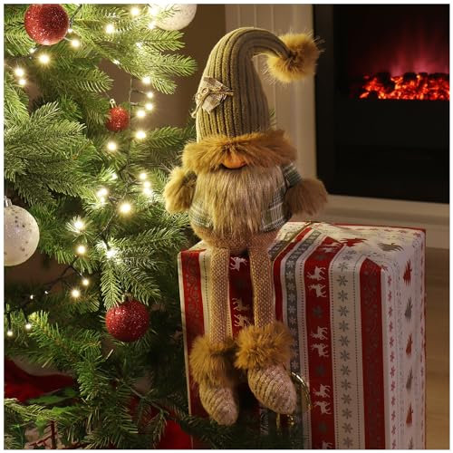 com-four® Sgabello con bordo Premium - grandi gnomi in XXL per decorazioni natalizie, figura di gnomo fatta a mano come oggetto decorativo per davanzali e caminetti - Figure svedesi
