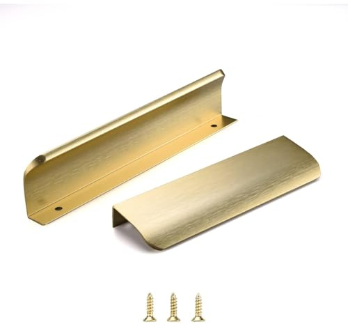 Satanga Paquete de 2 tiradores de dedo de borde para gabinetes de cocina, tiradores ocultos de aluminio oculto, tiradores de cajón, fáciles de instalar, 12 cm de longitud total, latón cepillado
