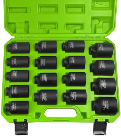 SUNHZ MCKP - Juego de llaves de impacto de 1/2 pulgada, 17 piezas, SAE (1-1/4 a 1-3/4) y métrico (29 mm - 38 mm)