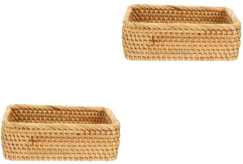 Cabilock 2stücke Rattan Aufbewahrungskorb Handgewebter Organizer Für Snacks Und Kleinigkeiten Kleiner Desktop-behälter Dekorativ Und Platzsparend Für Zuhause Und Büro