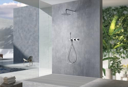 MICE - Set doccia termostatico da incasso con spruzzatore a parete - Rubinetteria termostatica da bagno - Set doccia da incasso - Docce di design (Cromo)