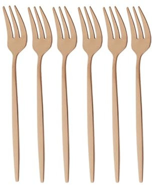 6PCS Red Gold Fruit Fork Stainless Steel Cake Forks for Dessert Tea Fork Rainbow Dessert Fork for Snack Dinnerware Cutlery Set (Color : Rose)