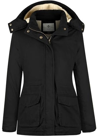 WenVen Giacca Invernale Donna con Cappuccio Caldo Antivento Esterno | Antivento,Impermeabile,Fodera in Sherpa,Multitasche,Cappuccio Rimovibile,Doppia Chiusura,Classico,Cappotto da Donna,Outdoor