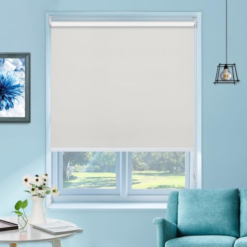 UrMoon Verdunkelungsrollo mit Bohren für Fenster, Rollo Doppelrollo für Sicht-und Sonnenschutz Wand-und Deckenmontag Fensterrollo (Beige, 115cm W x 160cm H)