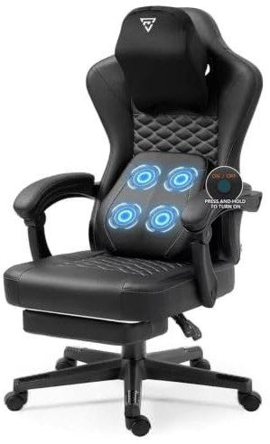 Vigosit Gaming Stuhl mit beheizter Massage Lendenwirbelstütze, Ergonomischer Gaming Computer Stuhl mit Taschenfederkissen und Fußstütze, schwarz
