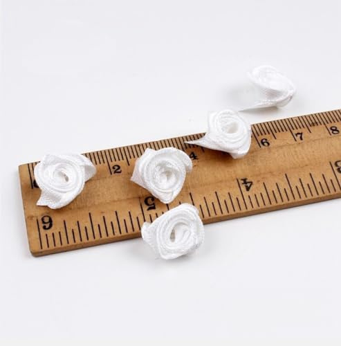 Whakano 100 Stück Mini Künstliche Blumen Rosenköpfe 1,5cm,Satin Röschen zum Basteln,Blumen Applikationen,Deko-Rosen,kleine Rosenköpfe für Valentinstag,Muttertag,Hochzeit,Party,Home Deko,Weiß
