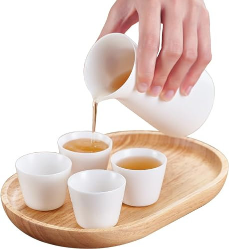 RWRAPS Japanese Sake Set include 1PC Sake bottle, 4PCS Sake Cups and 1PC Tray,Ceramic Crafts Sake Set Cups, 6Piece