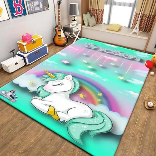Kinderteppich Einhorn-Tier-Pferd-Cartoon - Kurzflor Teppich Kinderzimmer Spielteppich Antiallergen Und Extra Weich - Babyzimmer Teppiche Für Junge Und Mädchen Babyteppich 180 X 280 cm -6E7X2Q2U6F1O4