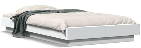 Homgoday Bettgestell mit LED Holzbett Einzelbett Jugendbett Gästebett Bettrahmen mit Lattenrost Bett für Schlafzimmer Gästezimmer| OHNE Kopfteil Weiß 75x190 cm Holzwerkstoff