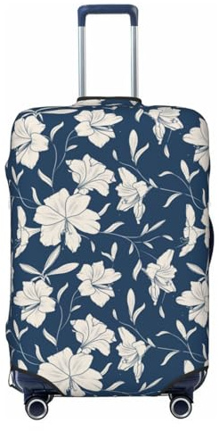 Housse de protection pour valise, motif fleurs de lys bleu marine, anti-rayures, pour bagages, Noir , L