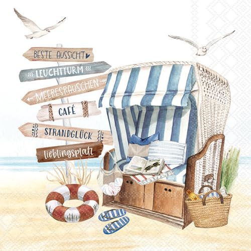Ambiente Serviette Beach Chair 20 Stk. Sommermotiv 33x33 cm Papier einseitig bedruckt Motiv Serviettentechnik Decoupage DIY Basteln