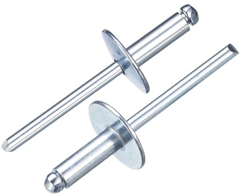sourcing map 100Pcs 3/16x1/2 Aluminum Blind Rivets, Aluminum Grip and Steel Mandrel, Large Flange Fastener Rivets for Metal, Furniture, Automotive, Silver