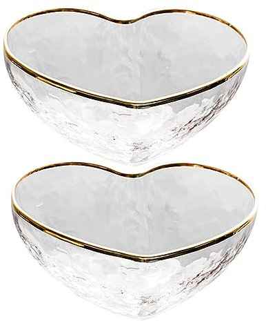 ABOOFAN 2pcs Elegant Glass Dessert Bowls Heart Shaped Plate Porcelain Pudding Bowl Multipurpose Serving