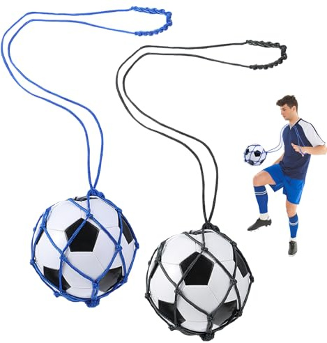 Xinjoduz 2 Stück Ballnetz Net Fußball Training Schwarz Fußball Kick Trainer Trainingsgerät Fußball Trainer mit Handgelenkband Trainingszubehör Trainingshilfe Geschenke für Kinder Jungen Kickübungen