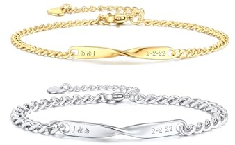 PiercingJak Partnerarmbänder mit Gravur Personalisierte Armbänder Paar Partner Armband Edelstahl Mobius Armkette Freundschaftsarmbänder Liebe Freundschaft Geschenke für Damen Herren