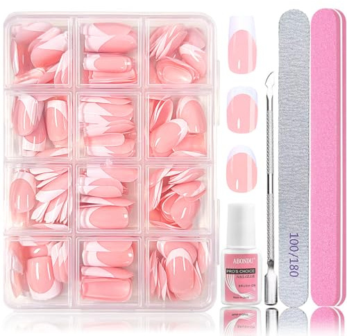 288 Stück French Press On Nails - Mandel Square Medium Coffin Künstliche Fingernägel zum Aufkleben Kit - 3 Stilen mit Kleber Acryl Nagel Tips, Falsche Nägel für Nail Art DIY (French A Set, 288 pcs)