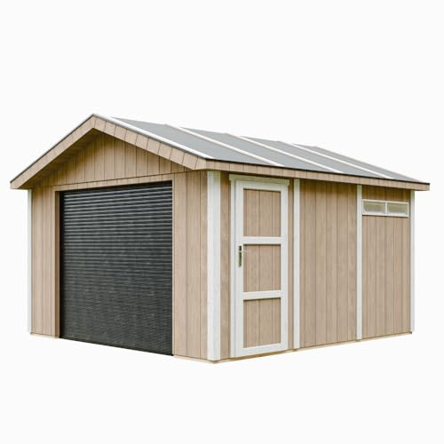 Garaje 13 m²- L378xL412 cm - Garaje para Motos, Bicicletas, máquinas de jardinería - Construcción con Paneles LP Smartside - Cobertizo de jardín Timbela M990B-TERRA Brown