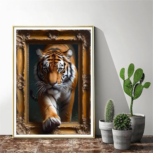 Malen Nach Zahlen Tiger Malen Nach Zahlen Erwachsene Tier Malen Nach Zahlen kinder Paint by Numbers Handgemalt ölgemälde Mit Pinseln und Acrylfarbe kreativ Set für Erwachsene (Rahmenlos) 60x80cm C-990