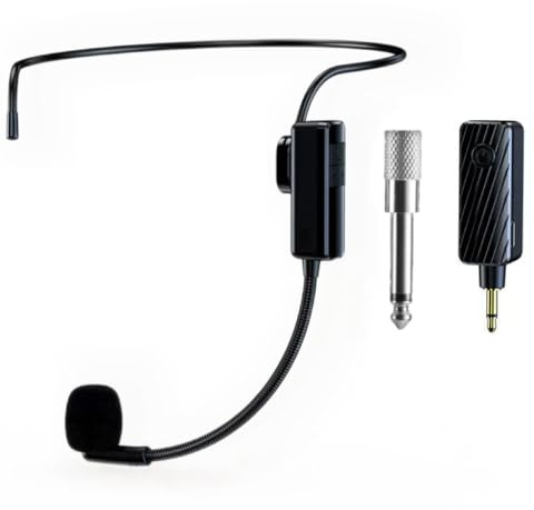 Katotey Micrófono de cabeza inalámbrico, juegos de cabezales con micrófonos, micrófono de auriculares Bluetooth, ideal para altavoces, sistema PA, amplificador de voz, micrófono inalámbrico para