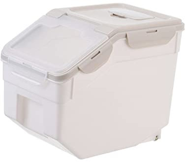 BUGUUYO Pet Food Storage Box Airtight Pp Beige Bucket with 4 Wheels