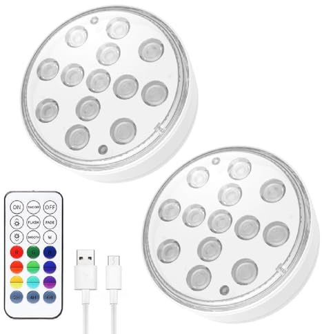 Ultra-High Brightness Rechargeable Submersible LED Lights with Remote,Poolbeleuchtung Unterwasser,Magnet Wiederaufladbar Pool Lichter Unterwasser,IP68 Wasserdicht 16 RGB LED Pool Beleuchtung (2PCS)