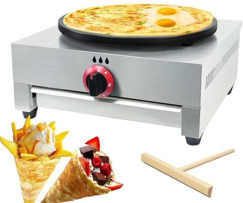 XXUNYNUIN Commercial Gas Crepe Maker 16-Inch Crepe Machine Adjustable Temperature Control Nonstick Stainless Steel Pancake Griddle Machine for Kitchen
