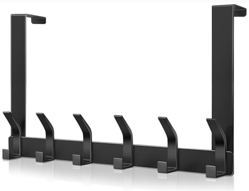 MIVITOOM Over Door Hooks - Heavy Duty 12 Hooks Black, Over The Door Hook Hanger for Clothes, Coat, Bag, Hats, Towels (18cm Length, Fits 4.5cm Doors) - for Bathrooms, Bedrooms, Closets