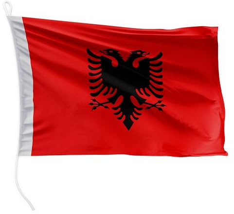 FLAGLY bandiera per barca Albania 60 x 40 cm formato orizzontale - peso del tessuto 115g/m² - stampata, robusta con corda e occhiello, accessori per barca barca a motore