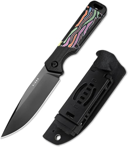 Kizer Militaw Feststehende Klinge Messer mit Scheide, D2 Blade Campingmesser mit Mehrfarbigen G10 Griff, EDC Messer für Männer Frauen Geschenk, für Outdoor-Jagd Wandern Survival 1067M2