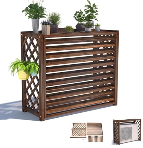 IMUNKT Klimaanlage Abdeckung Außengerät Holz Verkleidung Für Klimaanlagen Und Wärmepumpen Blumenständer Schutzgitter/Sichtschutz Zum Verstecken Klimaanlagen(85x35x75cm/33x14x30in)
