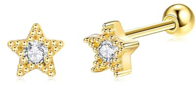 KnSam Orecchini a perno a forma di stella in oro rosa 750 18 carati, oro rosa 18 carati, orecchini in stile Liberty, Oro giallo 18 carati (750), Diamante
