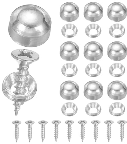 YELARXI Brass Decorative Screws with Caps, Mirror Screw Self Tapping Screws Decorative Cover - Fitting for(Furniture Fixing- Wall Hangings - Wood Handcrafted) 9mm & 10 Pack & Silver